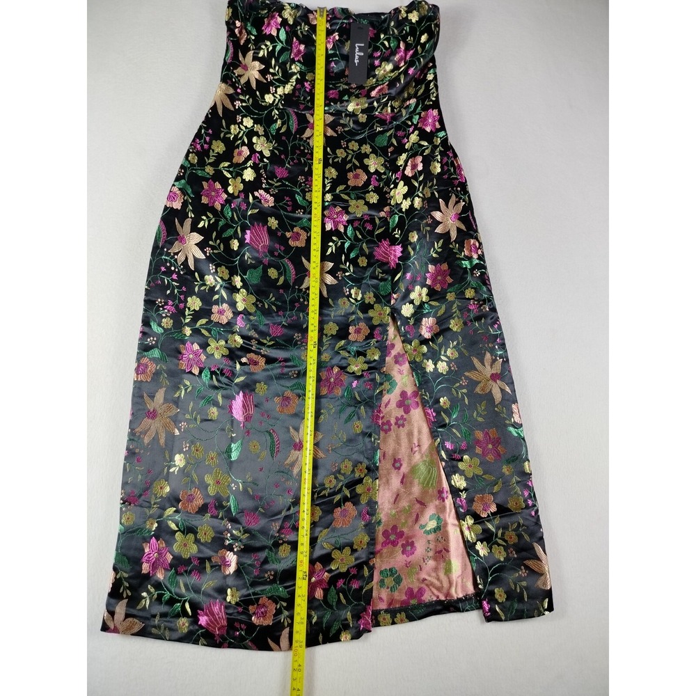 Lulus Midi Dress Women Medium Make a Move Black Satin Floral Jacquard Strapless - Picture 8 of 10